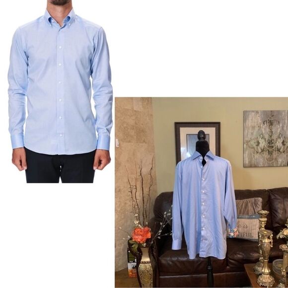 ETON Blue Button Down Tennis Racket Floral Print Flip Cuff Shirt XL - Picture 10 of 11